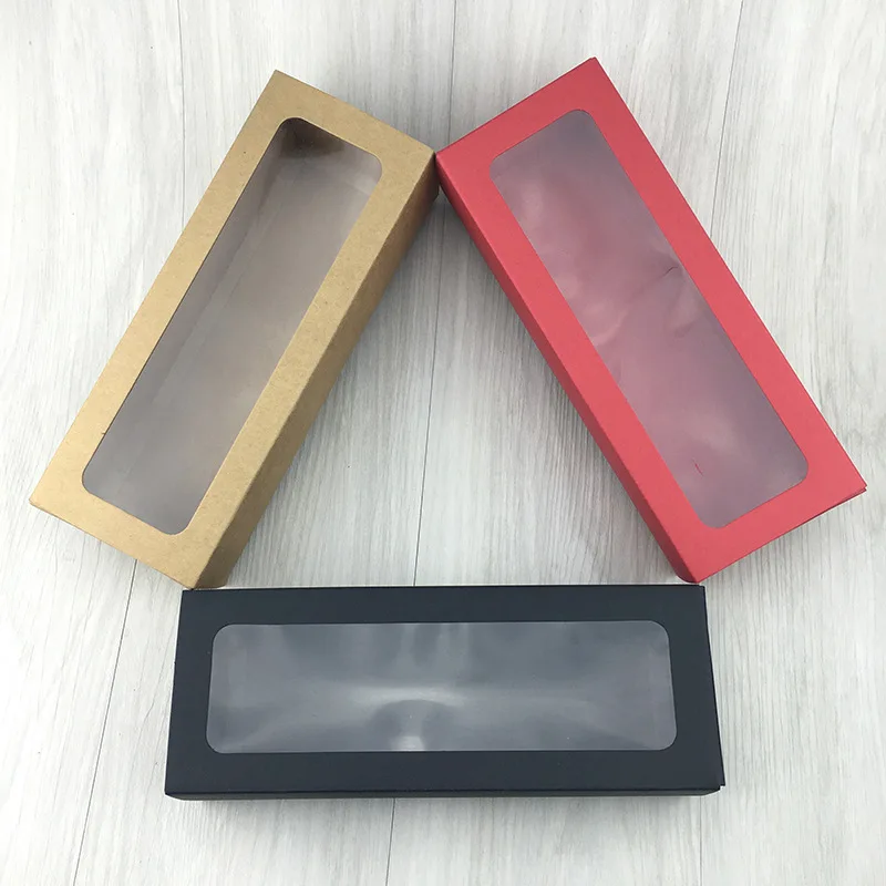 Коричневая крафт бумажная коробка с окном 5 шт. 25*9*5 см Подарочная Cajas De для печенья