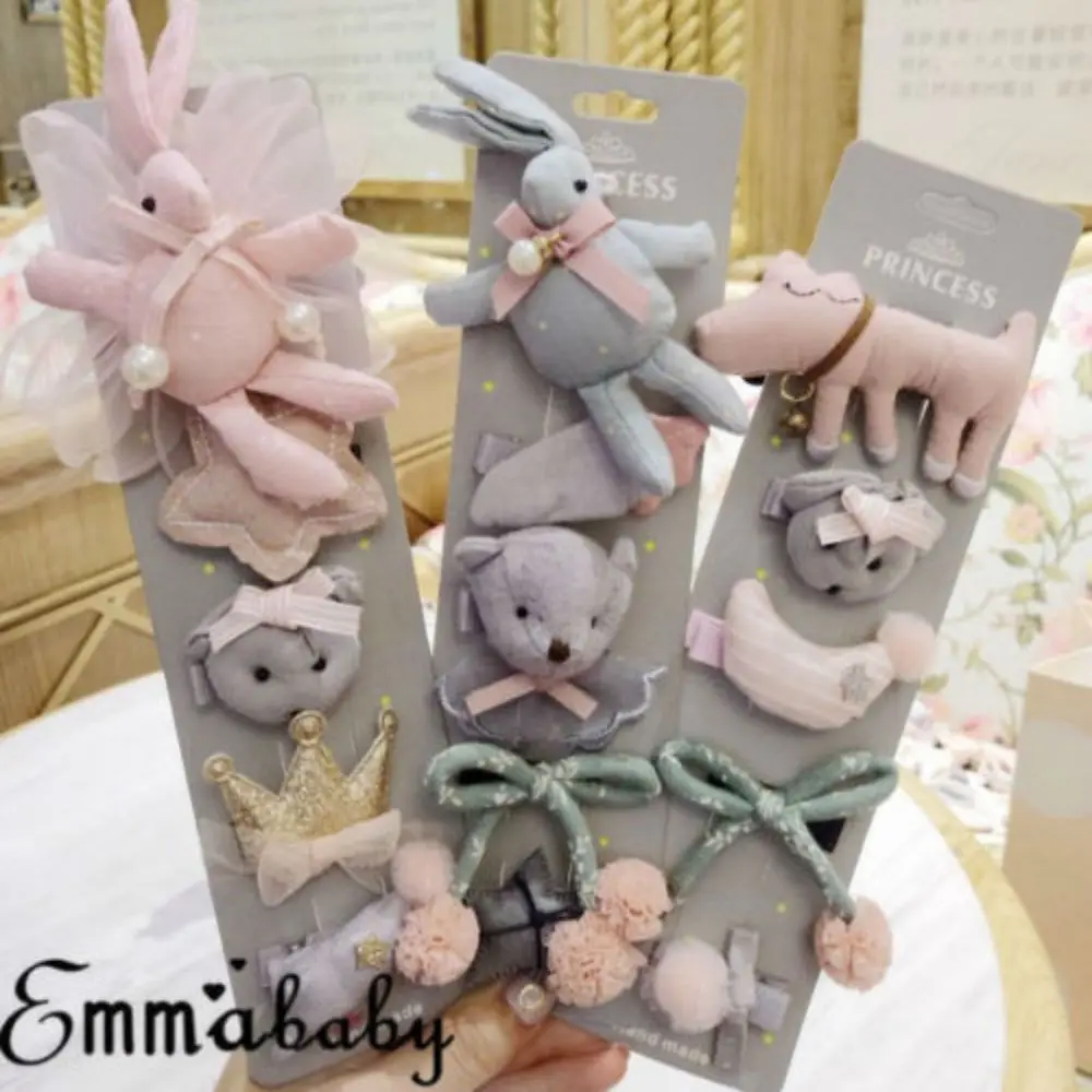 Модные 5 шт./лот милые заколки для волос с рисунком короны и бантом девочек ручная