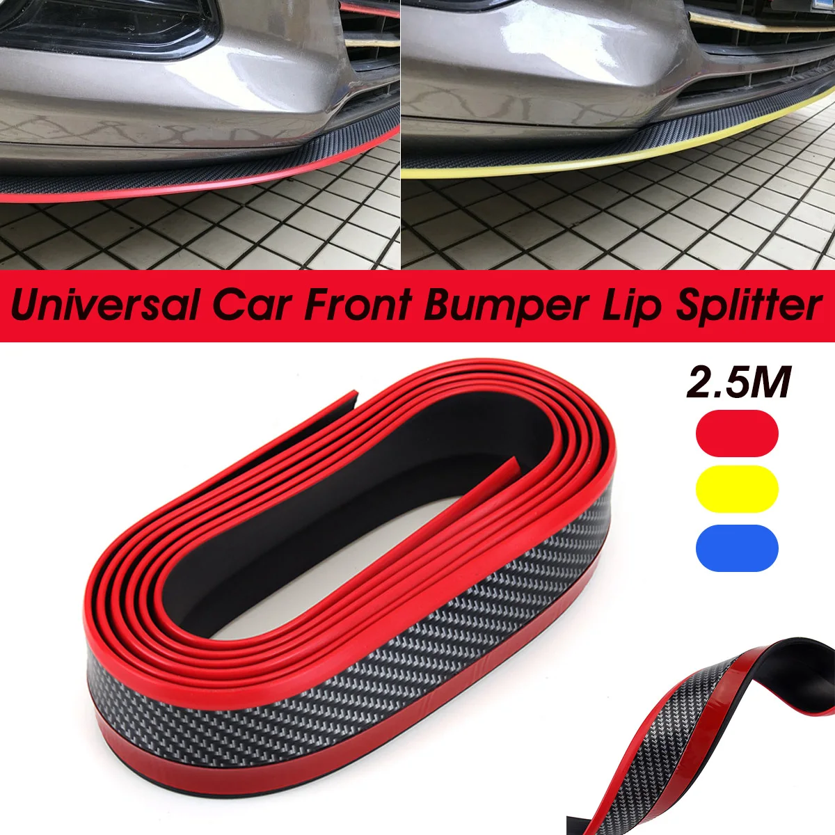 

2.5m Car Front Bumper Lip Splitter Chin Spoiler Skirt Rubber Protector Body Kit Carbon Fiber Blue/Red/Gold