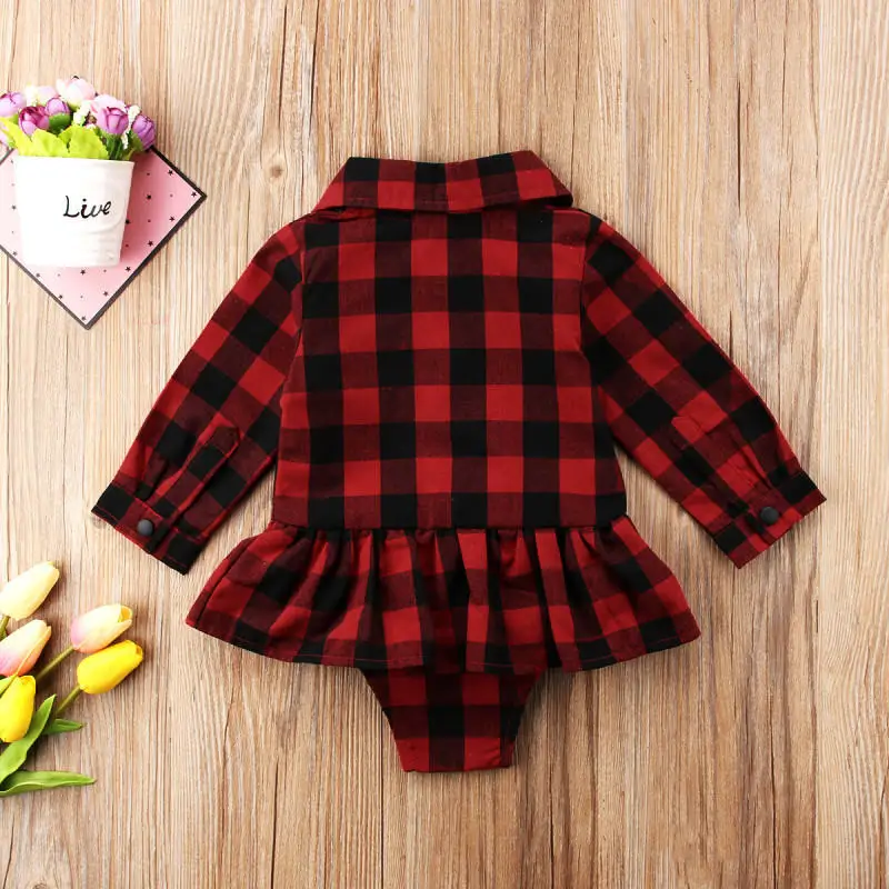 PUDCOCO Newest Newborn Toddler Baby Girls Plaid Long Sleeve Red Bodysuit Autumn Cotton casual Jumpsuit Tops Outfits 0-24M | Мать и