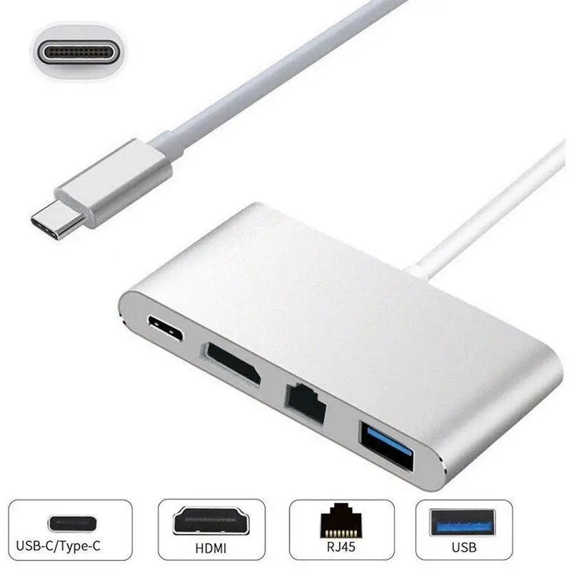 USB C к HDMI 4K + RJ45 Gigabit Ethernet 3 1 Type концентратор адаптера 4в1-C r c r25 |