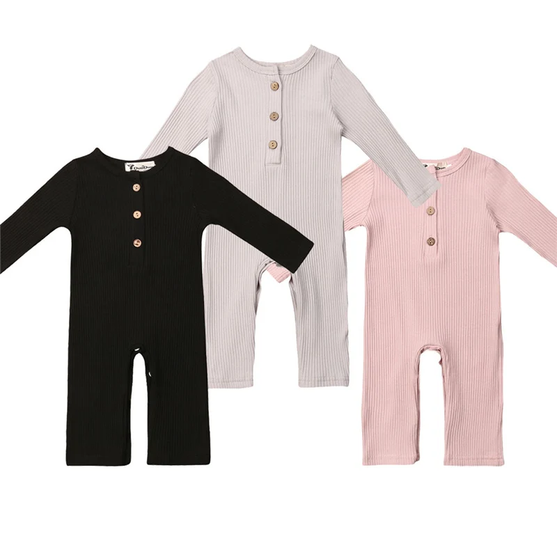 

Newborn Baby Boys Baby Girls Long Jumpsuit Solid Romper Cotton Infant Clothes Outfits Set 2019 New Toddler Warm Soft One-pieces