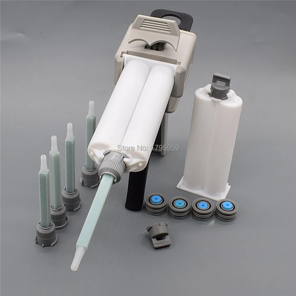 50ml Caulking Gun 1:2 Glue Adhensive Dispenser AB with 2pcs 1:1 Empty Dual-Barrel Cartridge 5pc Mixing Nozzle | Инструменты