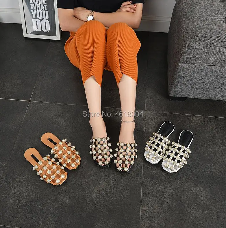 Шлепанцы KALMALL женские для пляжа повседневные сандалии с жемчугом гладиаторы мюли