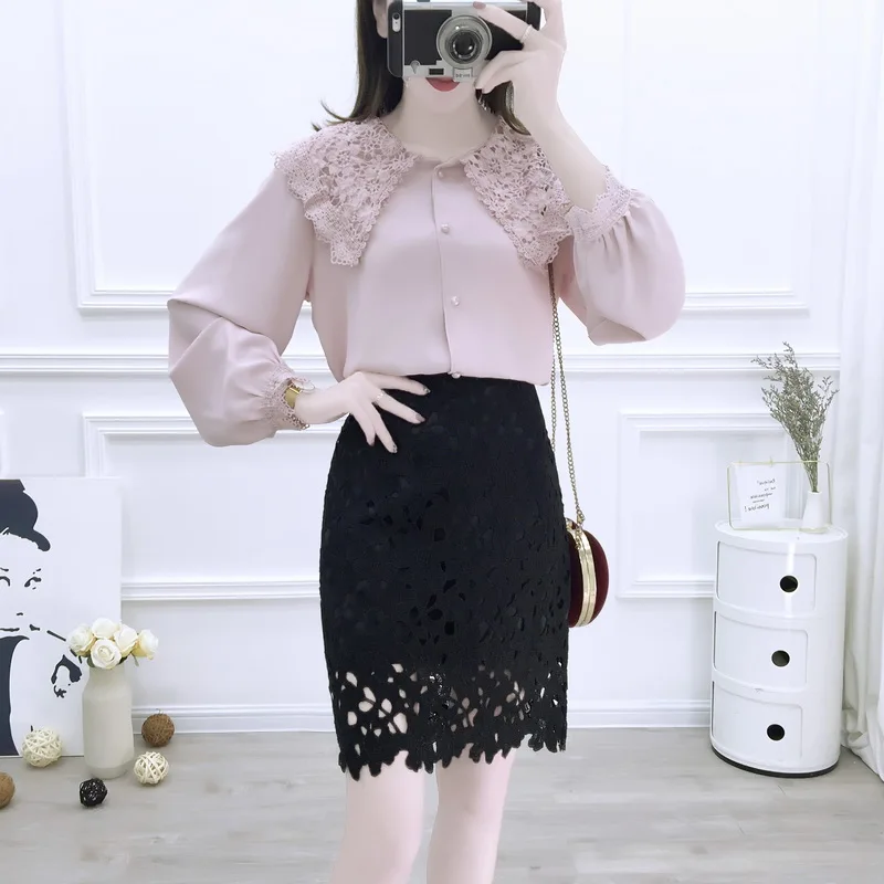 Женская кружевная шифоновая блузка в европейском стиле комплект из двух