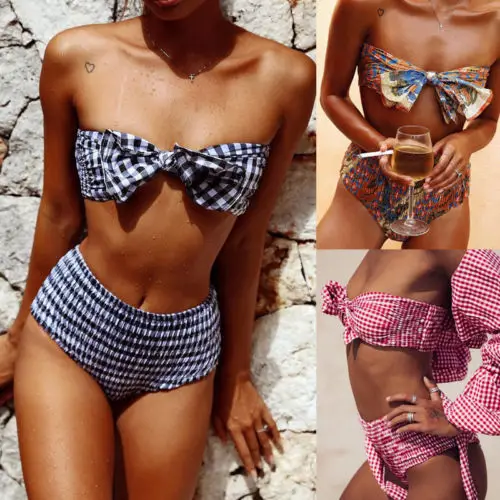Womens Bikini Set Bandage Push up Plaid Padded Swimwear Swimsuit Bathing Beachwear | Two-Piece Suits