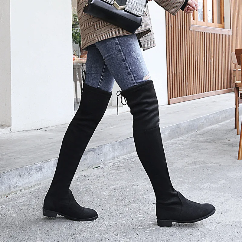 Star over-the-knee stretch boots new 2019 hide wedge women's 2.1 | Обувь