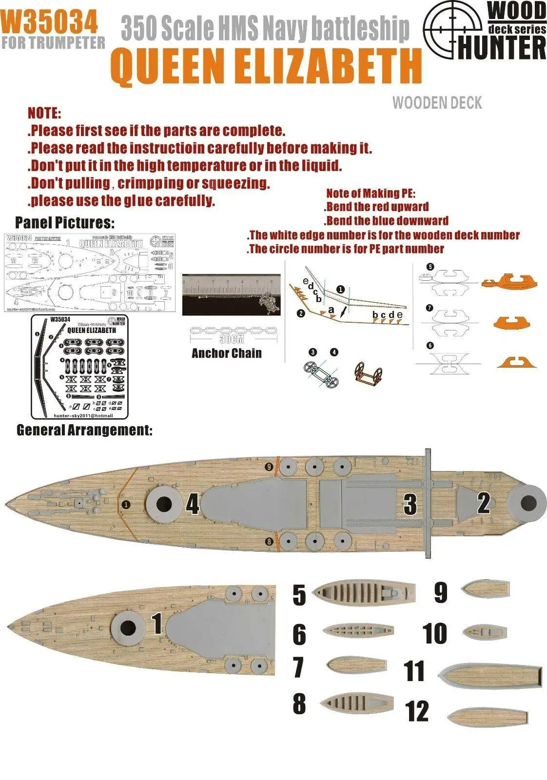 Охотник 1/350 W35034 деревянная палуба HMS Queen Elizabeth для трубы высшего качества|Наборы