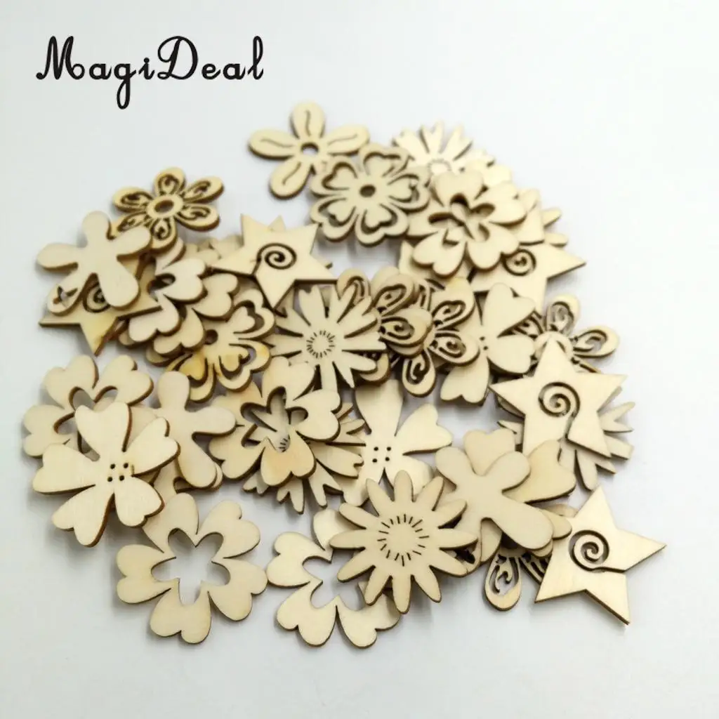 MagiDeal 50 Pieces Mixed Natural Wood Flower Shapes Embellishment Craft Scrap Booking Card Sign Making for Party Decor Favor | Дом и сад