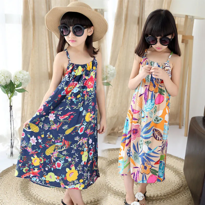 Holiday Beach Teenage Girls Clothing Dress Flowers Printed Maxi Long Dresses Summer 8 10 12 13 14 Years 2019 Sundresses | Детская одежда