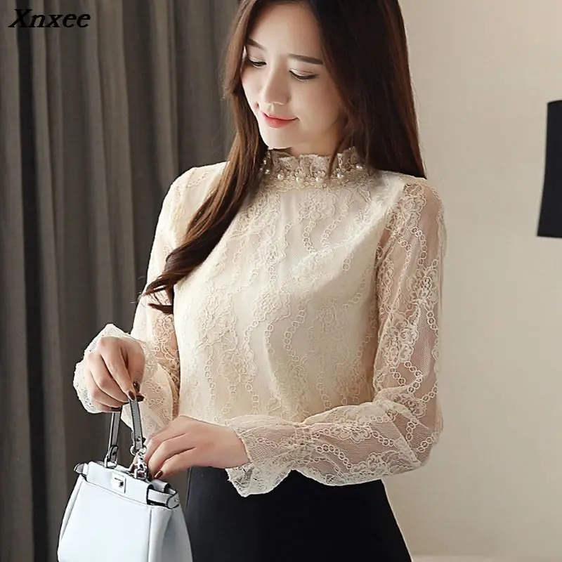 

2020 autumn winters fashion women tops lace chiffon women blouses female long sleeves blouse shirt OL causal blusas Xnxee