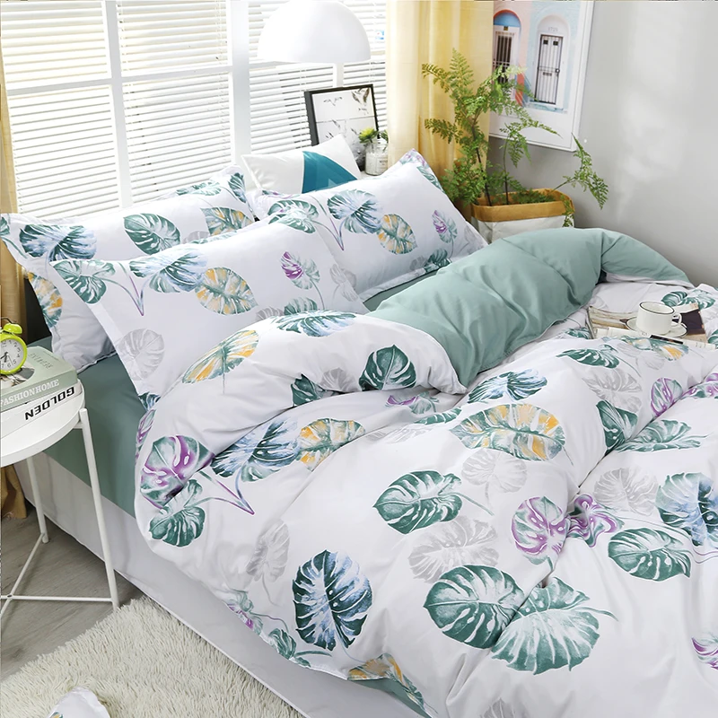 

New Blue Banana Leaf Pattern Bedding Set Bed Linings Duvet Cover Bed Sheet Pillowcases Cover Set For 1.2/1.5/1.8/2/2.2m Bed49