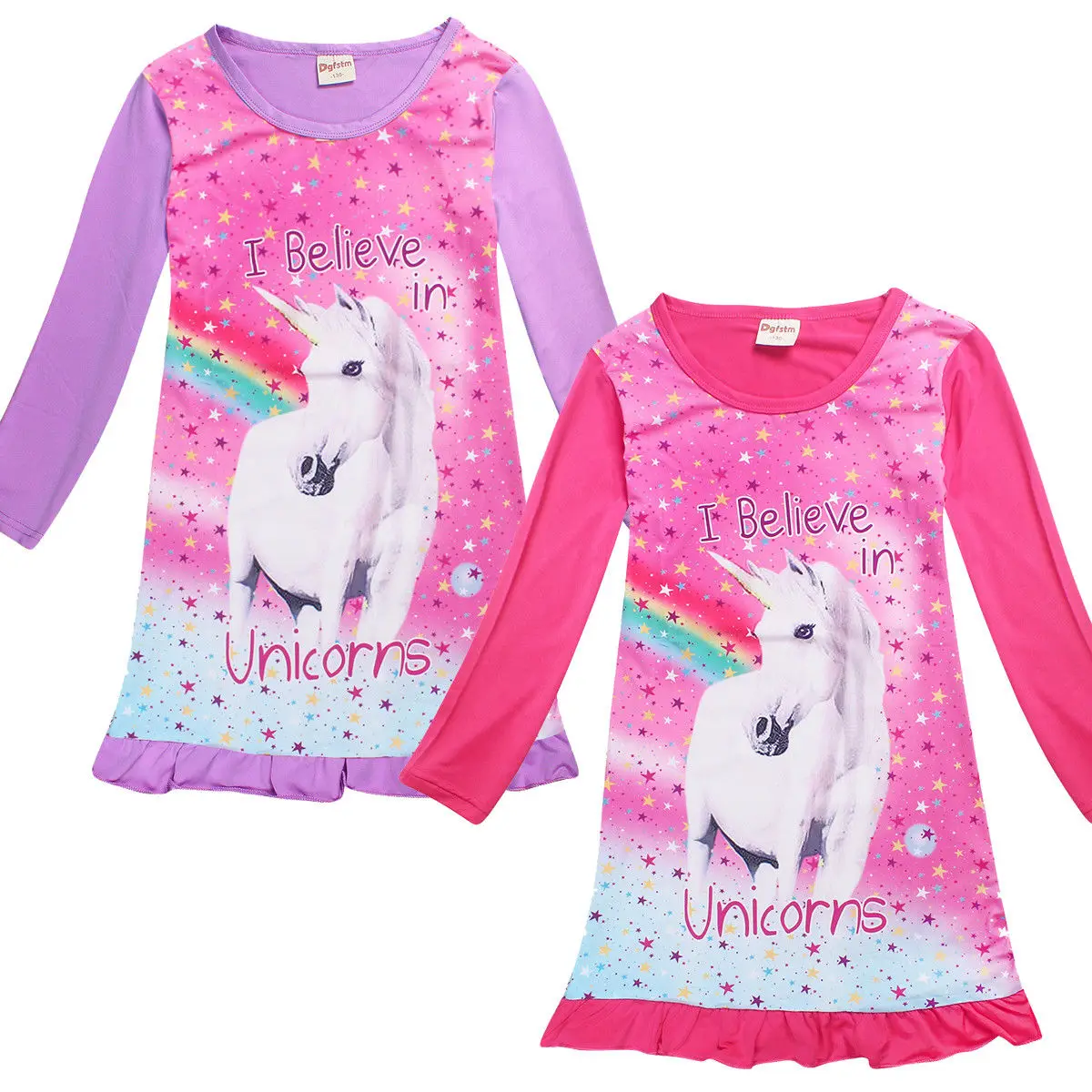 2018 Newest Kids Girls Unicorn Princess Dress Long Sleeve Nightwear Pyjamas Nightdress Pajamas Nightie 4-10T | Детская одежда и