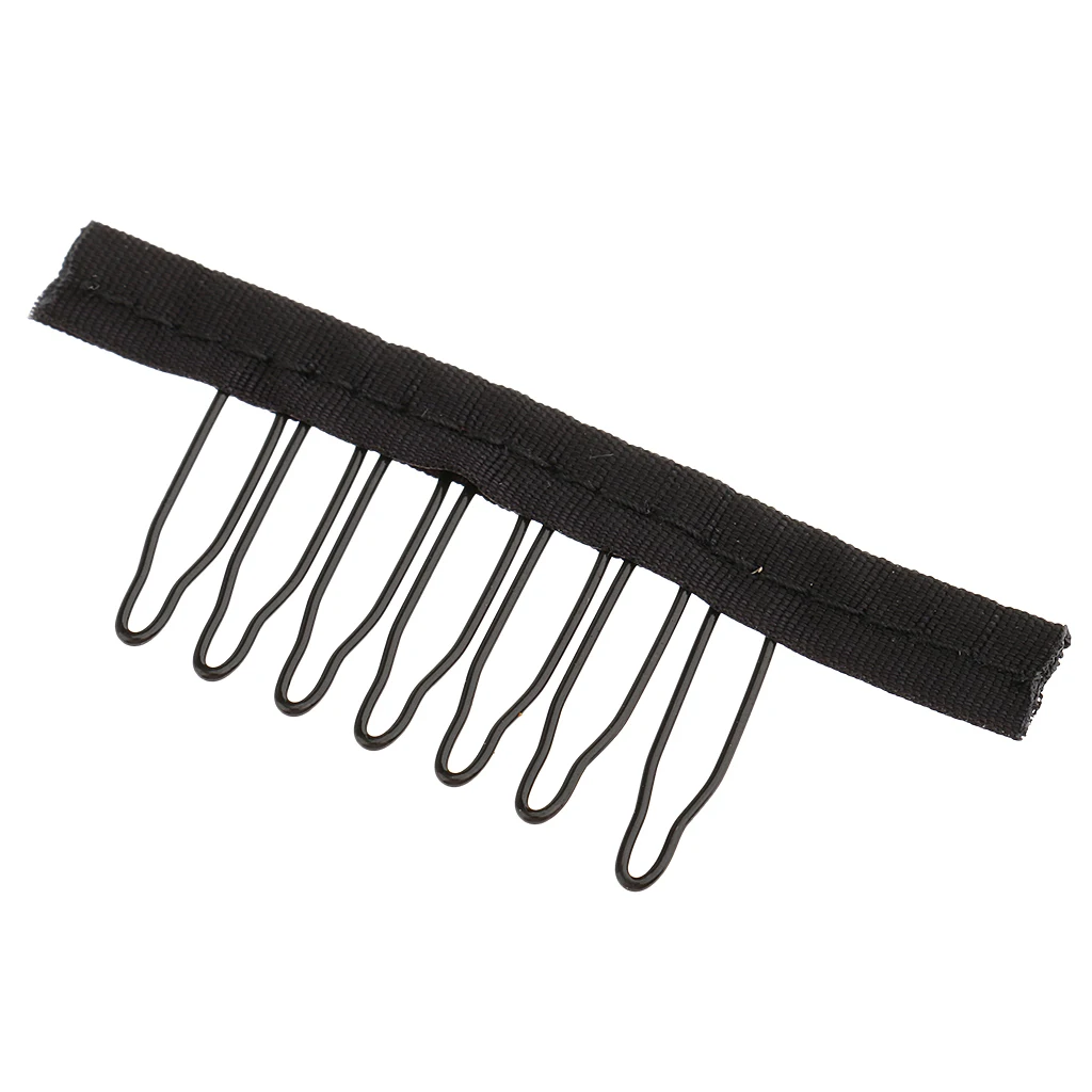 10 Pieces New 7 Teeth Wig Combs Steel Tooth Comb for Wig Caps Lace Cap Black Portable