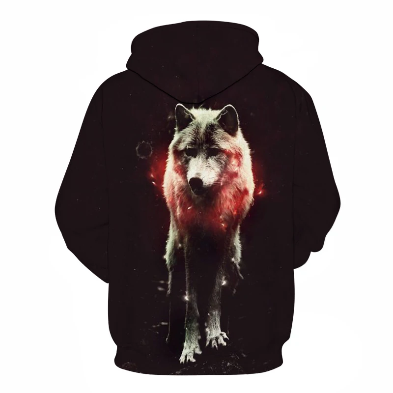 2019 new Animal cute animal hoodies Fashion men 3d wolf Print Hoodie Hip Hop Men Hooded Sweatshirt Red light hoody Plus Size | Мужская