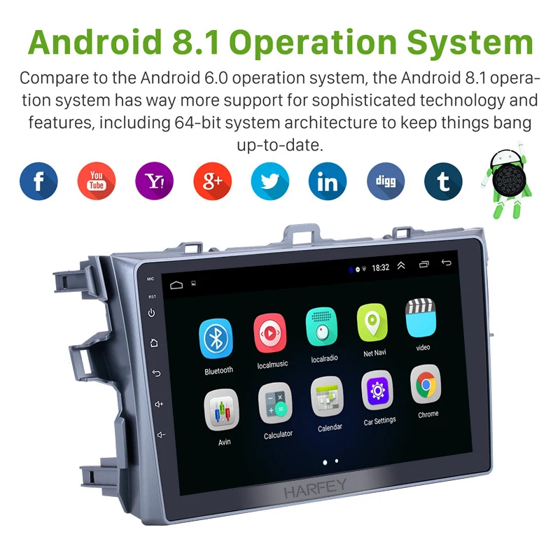 Автомобильный мультимедийный плеер Harfey 9 &quotHD Android 8 1 GPS Navi WIFI + 16 Гб стерео для Toyota