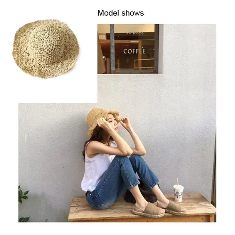 lady Panama hand hook pineapple visor beach hat folding straw outdoor sun | Аксессуары для одежды