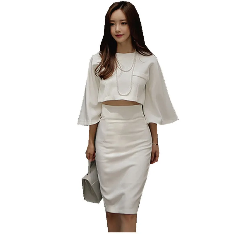 Комплект из 2 предметов модный элегантный с о-вырезом женский офисный короткий