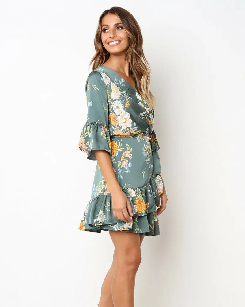 Женское облегающее мини-платье с цветочным принтом Boho Пляжное вечернее платье