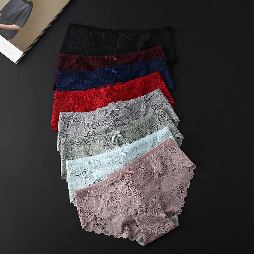 Women Sexy Elastic Floral Low Rise Lace Panties Charming Skinny Underwear Lingerie Soft Transparent Hollowed Out Lady Brief | Женская