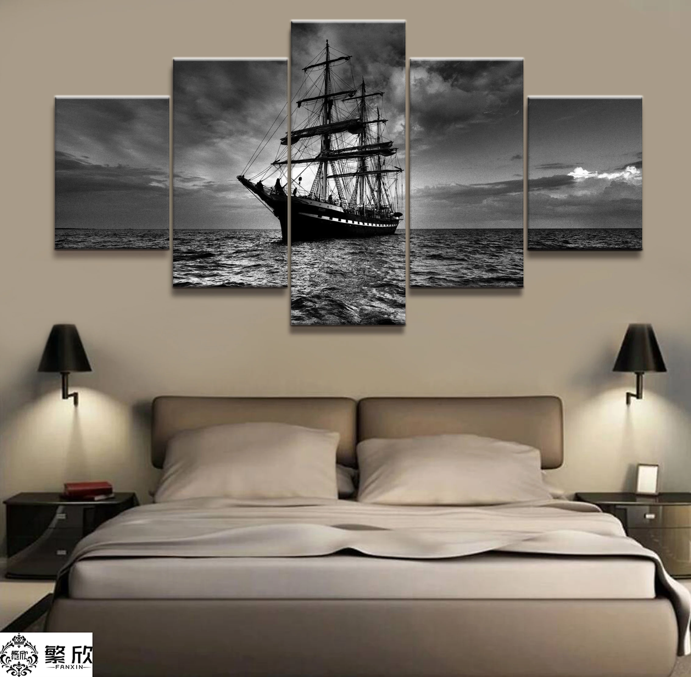 

Home Decor Modular Canvas Picture 5 Piece Dark Pirate Ship Poster Art Painting Poster Wall For Home Canvas Painting Wholesale