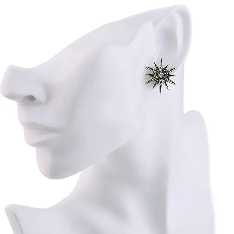 Vintage Radiant Double Star Earrings Motif Art Starburst Stud Earring Crystal Flower Wedding Jewelry | Украшения и аксессуары