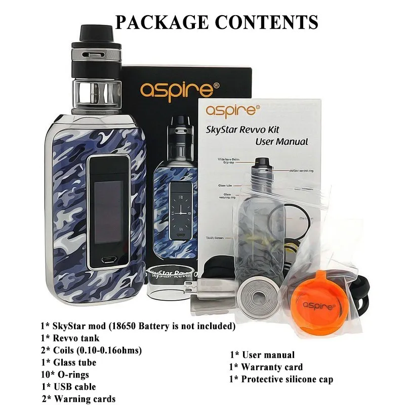 

Vaper Aspire SkyStar Revvo Vape kit 210W Box Mod E Cigarettes 3.6ml Tank Atomizer Vaporizer 0.1-0.16ohm ARC coil Electronic Cigs