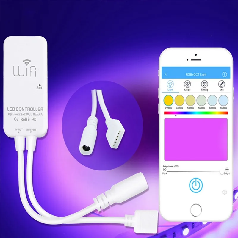 CLAITE LED контроллер 6Pin 6A RGB + CCT WiFi синхронизация лента с диммером света работа Alexa