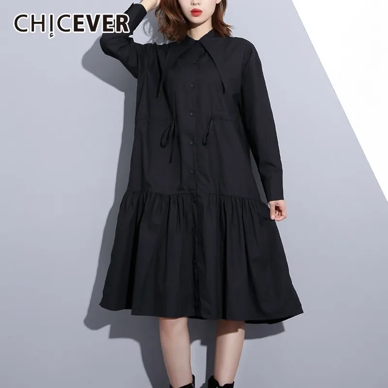 CHICEVER осень платья для женщин с лацканами длинным рукавом Свободные Oversize высокая