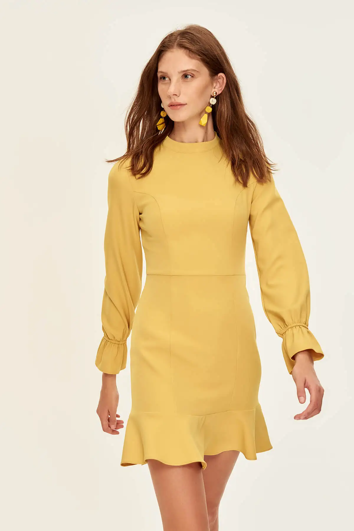 Горчичное платье с ручками Trendyol TCLAW19EH0184|Женские платья| |