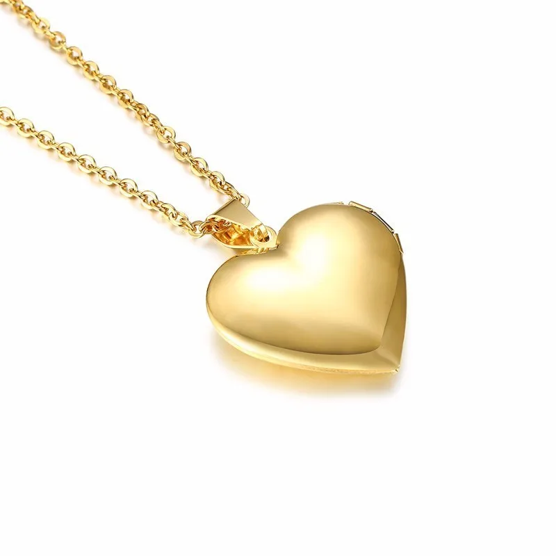 Womens Romantic Floral Embossed Gold Locket Necklace Girls Heart Photo Pendant in Golden Stainless Steel for Girl | Украшения и