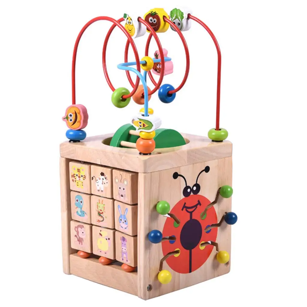5 in 1 Multifunctional Wooden Cube Toy Abacus Clock Bead Labyrinth Game Early Learning Educational Toys for Children Kids |