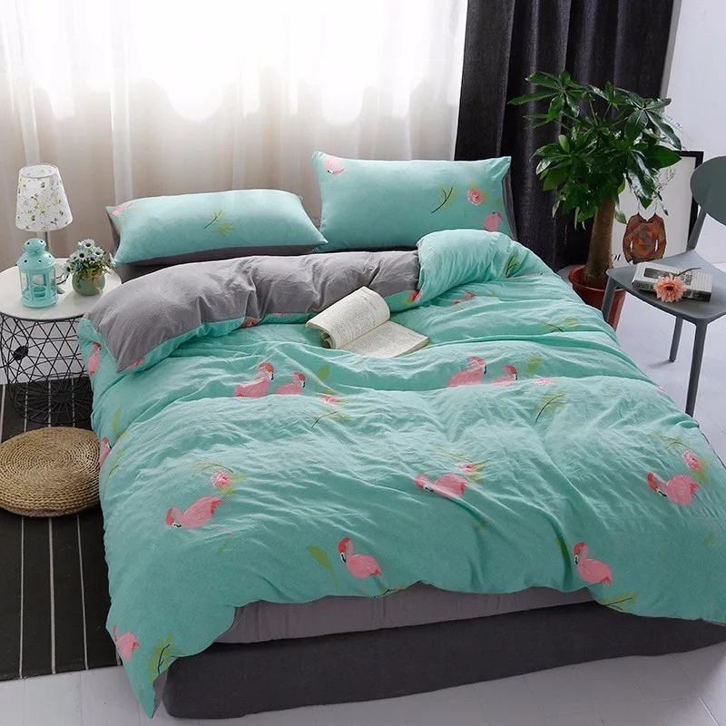 Зеленый серый с рисунком фламинго пододеяльник Комплект постельного белья для