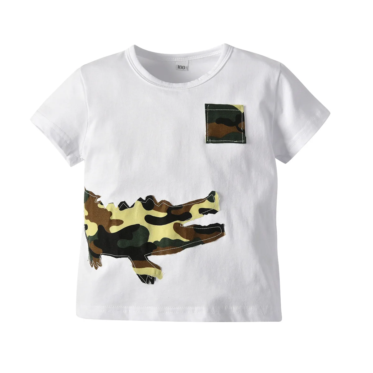 New Kidsɻlouse Short-sleeved Cotton Round-collar Camouflage Crocodile Patch Cover T-shirt for Boys |
