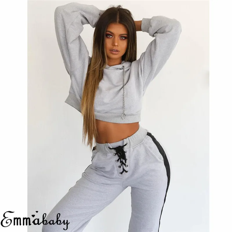 2019 женский спортивный костюм из 2 предметов пальто + штаны повседневный серый