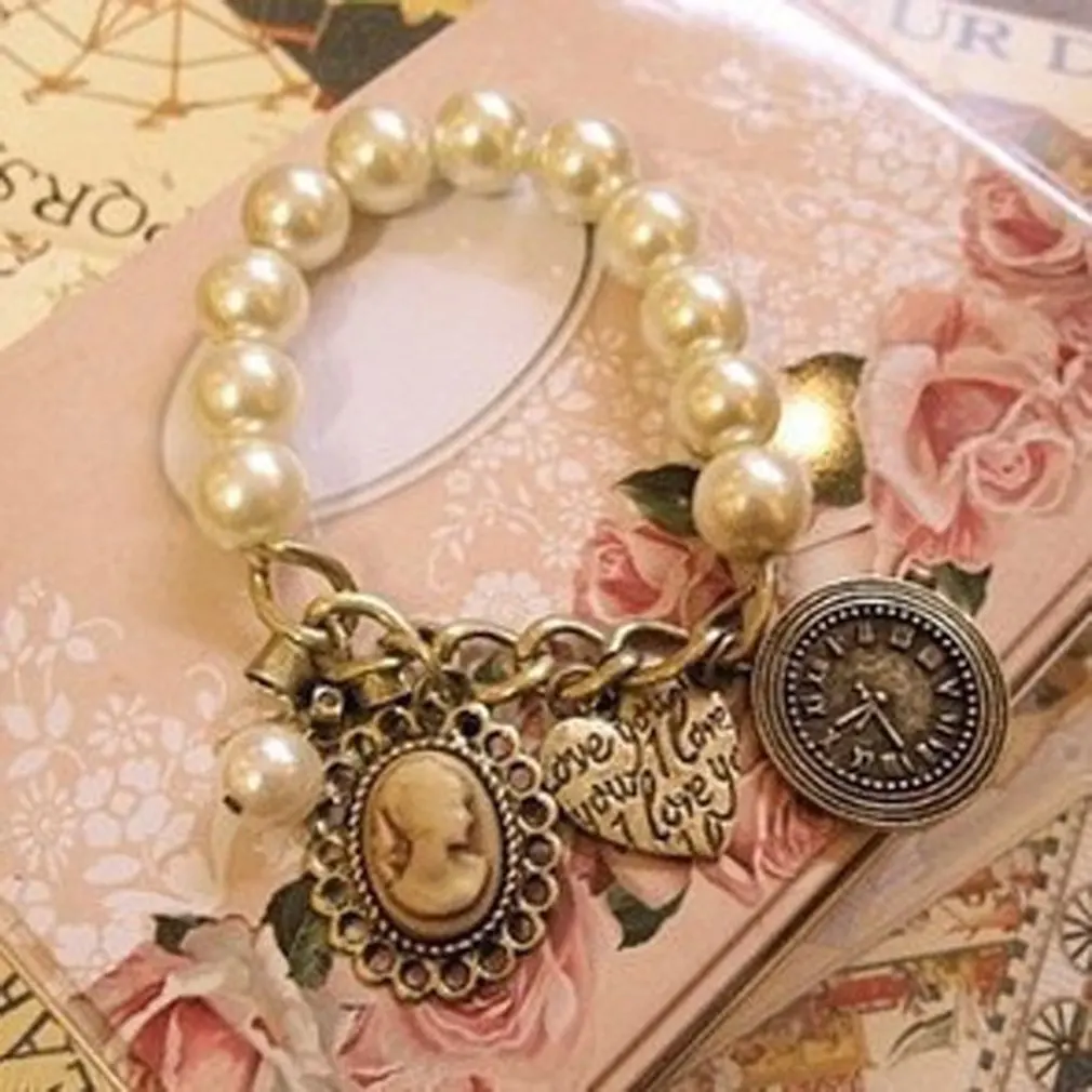 Jewelry wholesale sweet retro multi-element queen avatar bracelet texture pearl Elastic Bracelet Fashion | Украшения и аксессуары