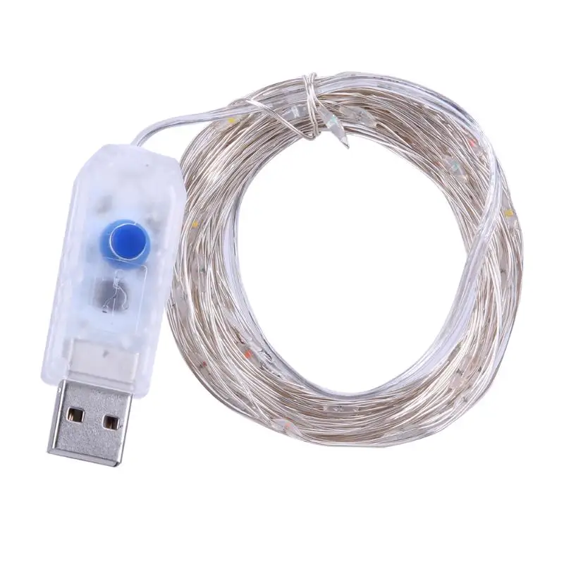 DC5V 10 м 100 светодиодная гирлянда USB Батарея медная серебряная проволока сказочные