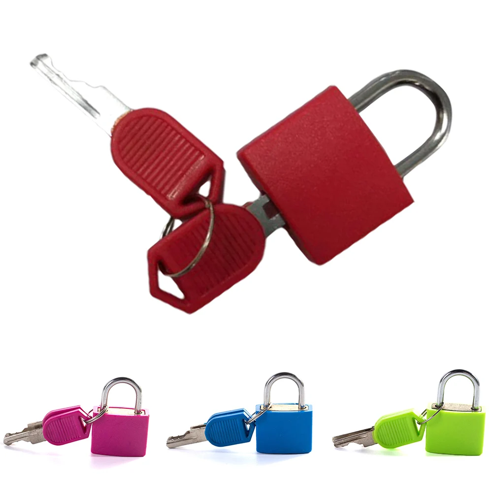 

Fashion Candy Color Small Mini Strong Steel Padlock Travel Suitcase Lock With 2 Keys Coated Brass Locks For Travel Luggage Bags