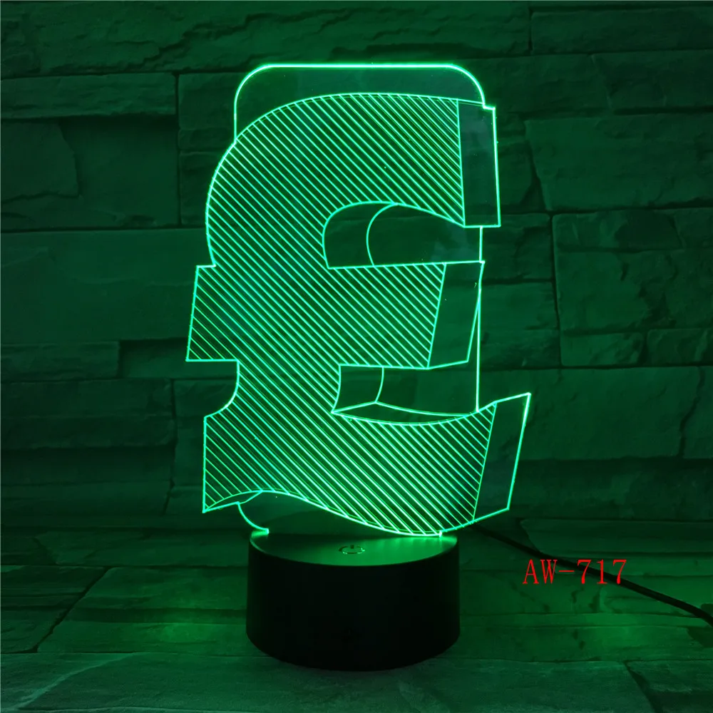 Светодиодная 3D ночник в фунт Стерлинга меняющая цвет RGB английская Настольная