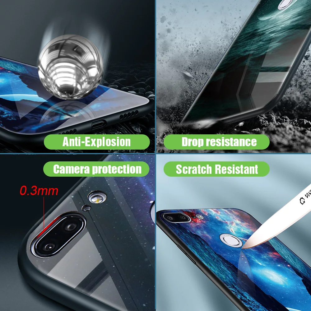 Светящийся стеклянный чехол для телефона Huawei P Smart Mate 10 20 Lite P20 P10 Nova 3 7S 7C Honor 7A 9 8X Play