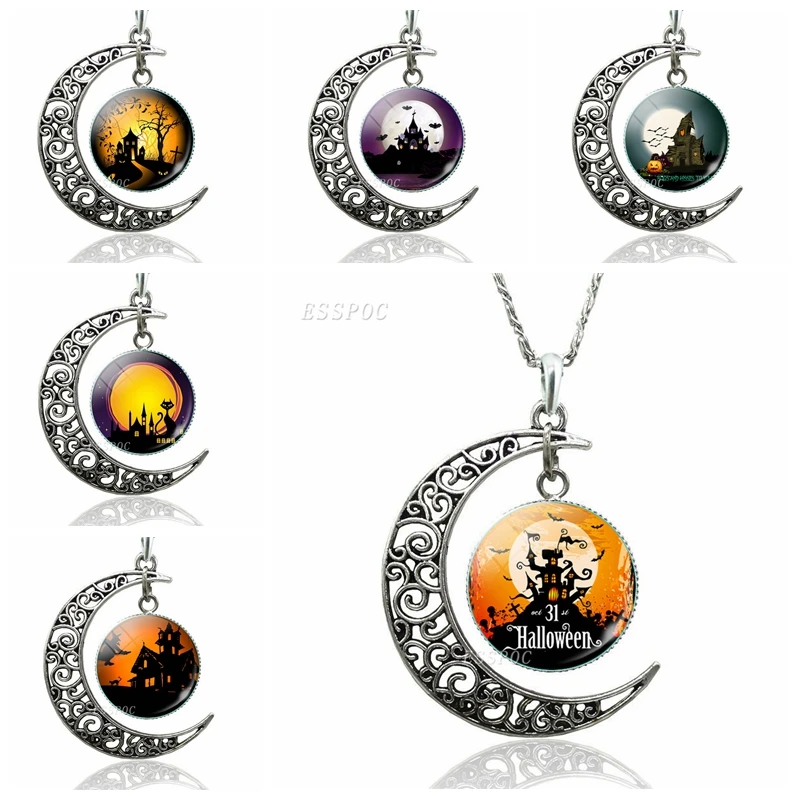 Ожерелье на Хэллоуин полумесяц стеклянный купольный кабошон ювелирные изделия