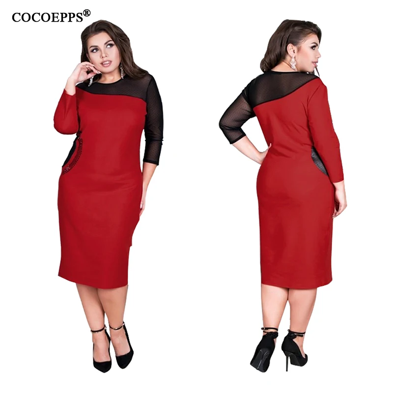 Сетчатое винтажное вечернее платье COCOEPPS 5xl 6xl в стиле пэчворк женское облегающее