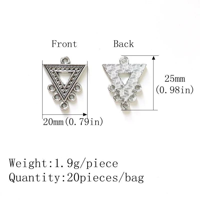

New 25*20MM 20pcs Retro Zinc Alloy Hollow Out Triangle Charms Linker Connectors for DIY Necklace Earrings Jewelry Accessories
