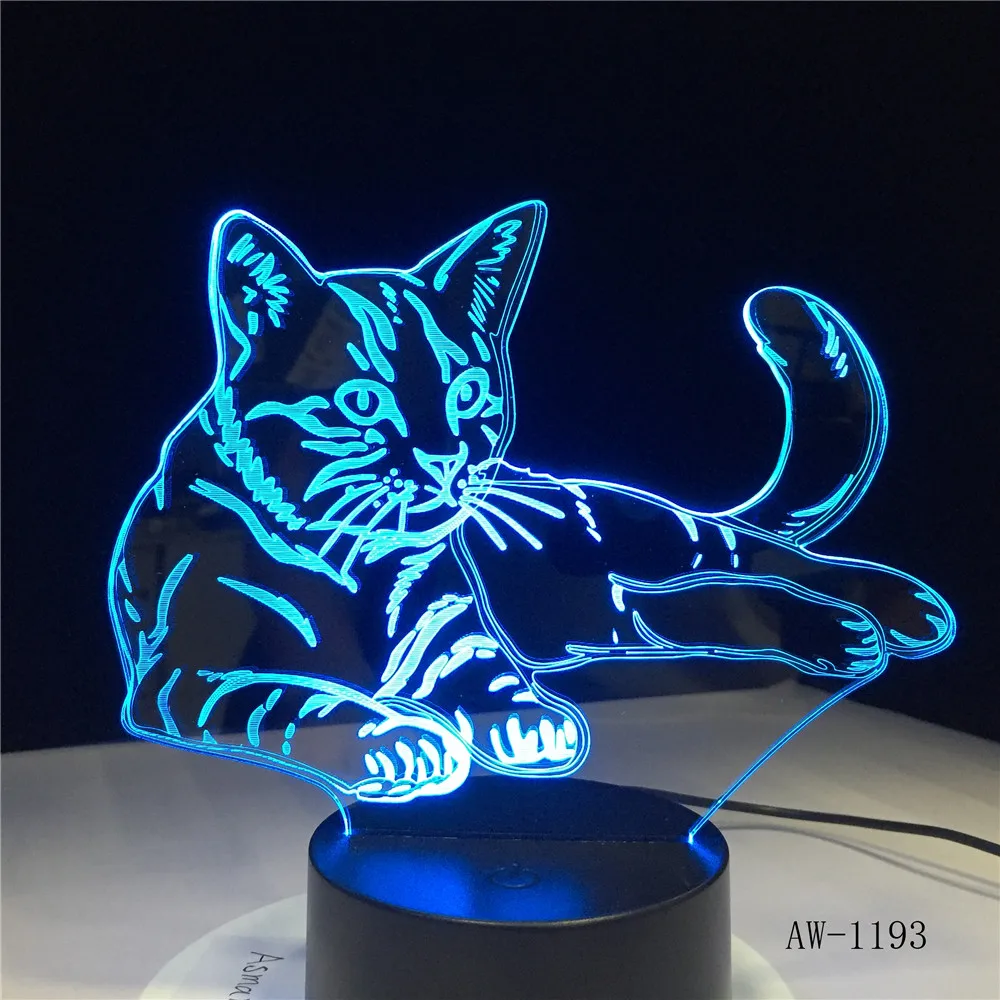 

3D ночсветильник в виде кошки, сменная лампа в виде животного, светодиодсветодиодный лампа в виде настроения, 7 цветов, USB 3D иллюзионная насто...