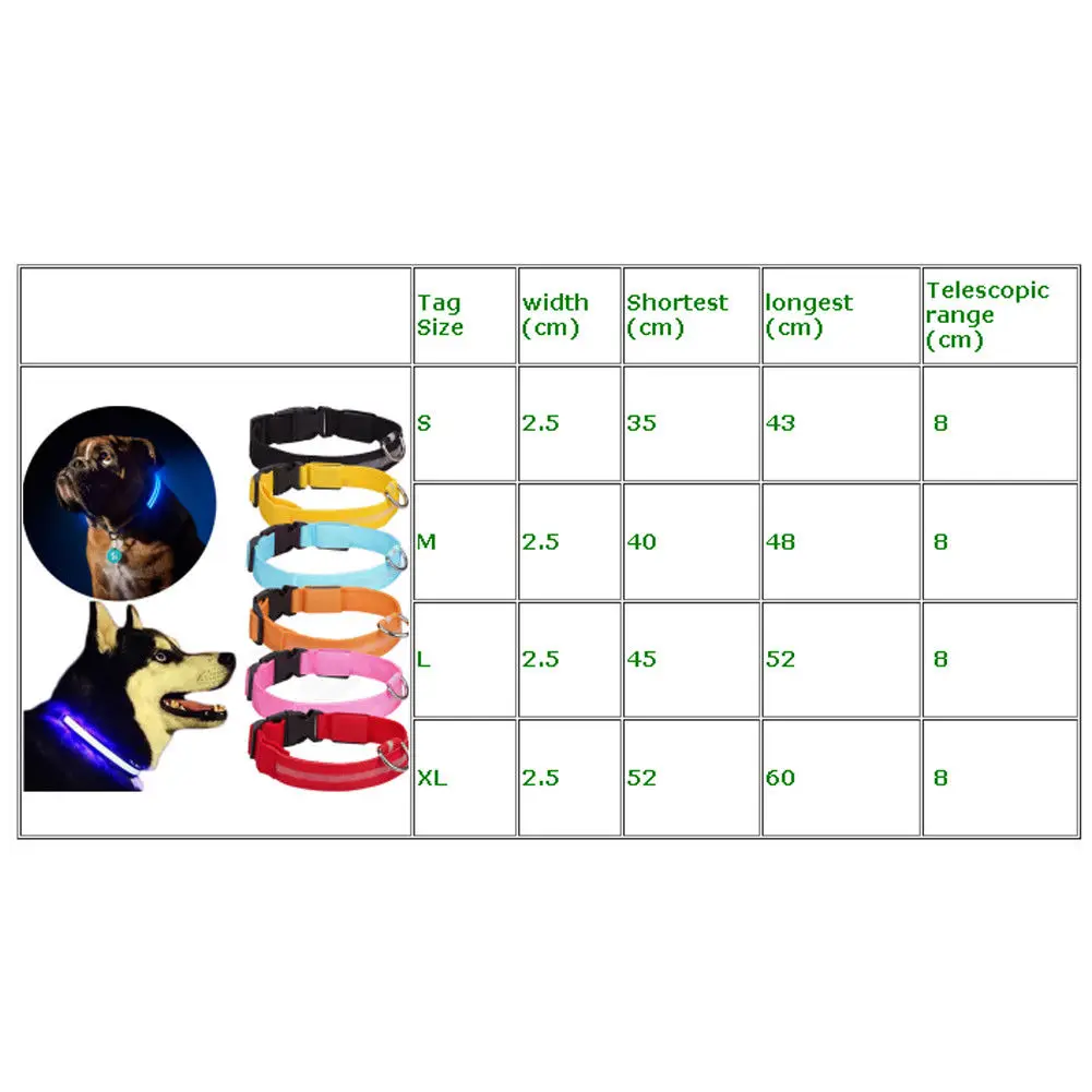 Dog Pet LED Collar Flashing Luminous Adjustable Safety Light Nylon 4 Modes Harnesses Night Outdoor Walk a Leads | Дом и сад