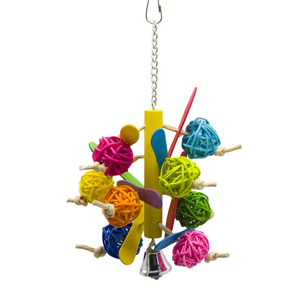 

1PCS Small and Medium Parrot Toy Bird Toy Cylindrical Rattan Ball Colorful Wood Climbing and Biting Toy Bird Cage Decoration