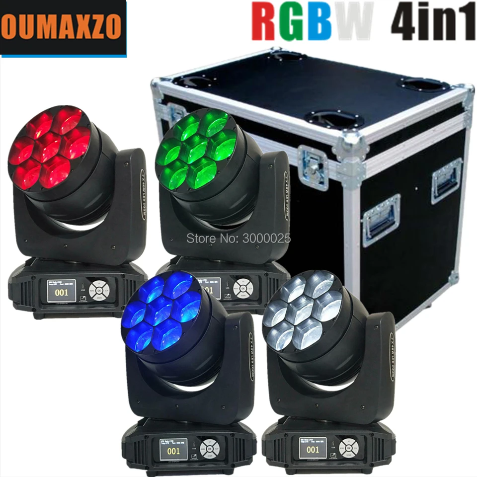 4 шт./лот с flightcase Pro pixel 7 шт. 40 Вт rgbw 4-в-1 зум моющийся светодиодный подвижный