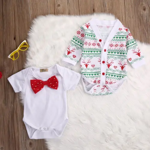 Emmababy SpringXmas Autumn Newborn Baby Girl Boy Reindeer Snowflake Coat Romper Christmas 2pcs Outfits Set | Детская одежда и