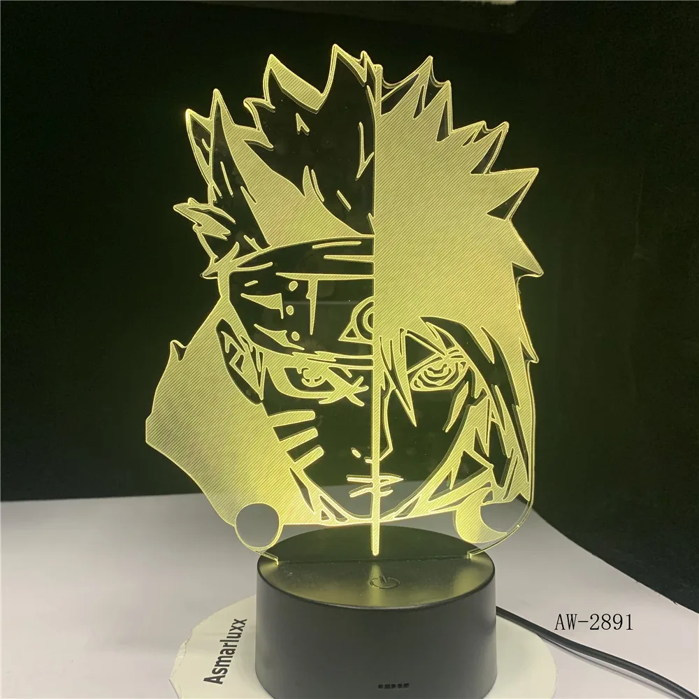 Светодиодная настольная лампа 7 меняющих цвета 3D Uchiha Sasuke для домашнего декора