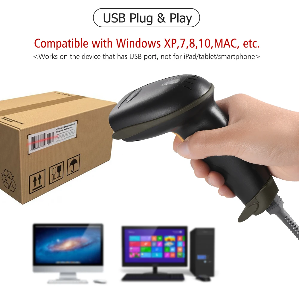 Сканер штрих кода Aibecy USB портативный проводной сканер 1D CCD с кабелем для магазина